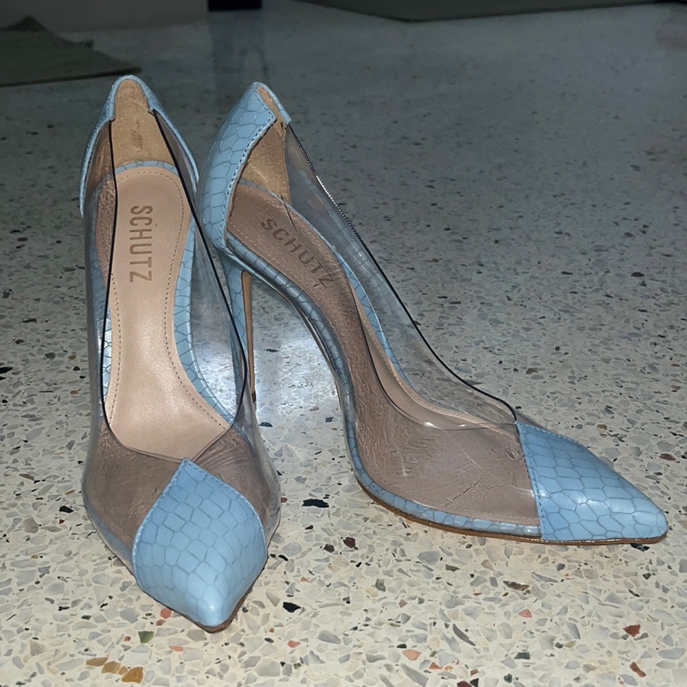 Brand new clear and Jean pumps
